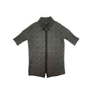 Chiaramente Sweater Wool Long Open Cardigan Black Gray Buckle Closure Small